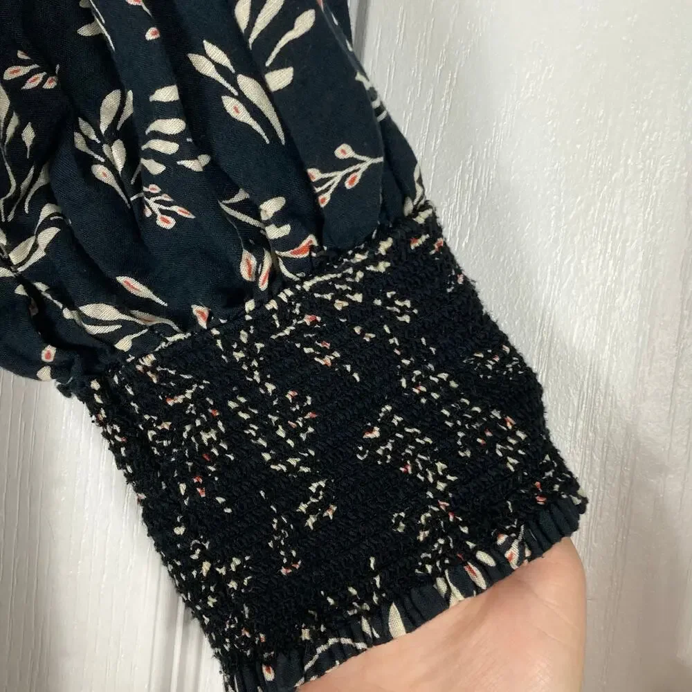 NWOT ZARA Dress M Linen Floral Off/On-Shoulder Puff-1/2-Sleeve Fit&Flare Smocked - Picture 9 of 14
